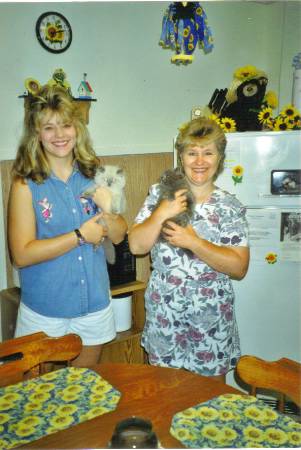 Mom and I with  Roscoe and Moe